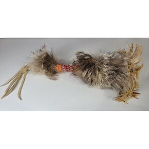 Big Nice Native American Indian Ceremonial Rattle, Rawhide, Beads, Fur, Feathers